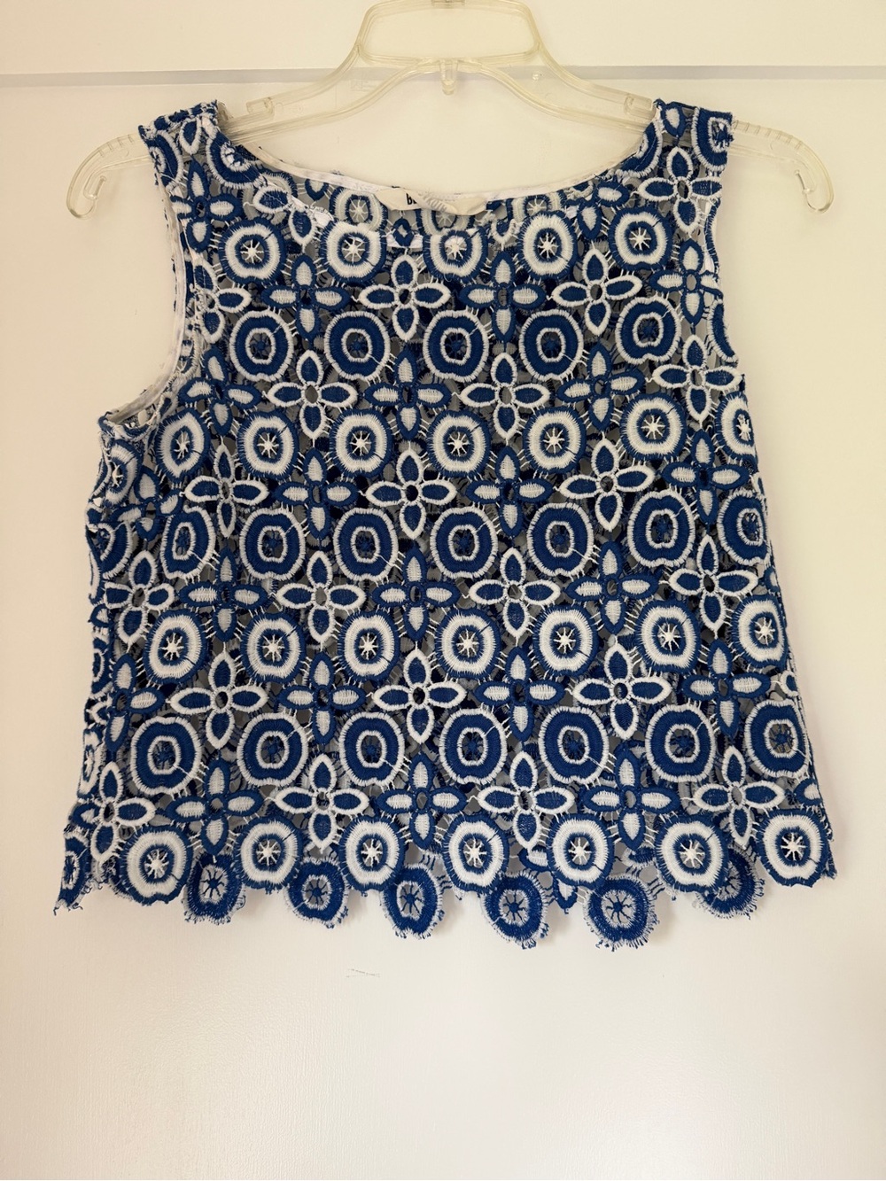 BB Dakota Blue and White Crochet Lace Camisole